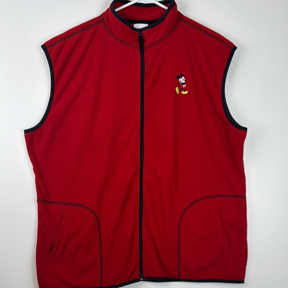 Vintage Disney store XXL Red Sleeveless Zip-Up Vest with Embroidered Mickey